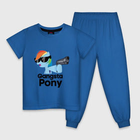 Детская пижама хлопок с принтом Gangsta pony в Кировске, 100% хлопок |  брюки и футболка прямого кроя, без карманов, на брюках мягкая резинка на поясе и по низу штанин
 | Тематика изображения на принте: gangsta pony | my little pony | pony | брони | ганста пони | оружие | очки | пистолет | пони