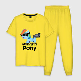 Мужская пижама хлопок с принтом Gangsta pony в Кировске, 100% хлопок | брюки и футболка прямого кроя, без карманов, на брюках мягкая резинка на поясе и по низу штанин
 | gangsta pony | my little pony | pony | брони | ганста пони | оружие | очки | пистолет | пони