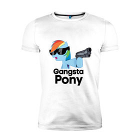 Мужская футболка премиум с принтом Gangsta pony в Кировске, 92% хлопок, 8% лайкра | приталенный силуэт, круглый вырез ворота, длина до линии бедра, короткий рукав | gangsta pony | my little pony | pony | брони | ганста пони | оружие | очки | пистолет | пони