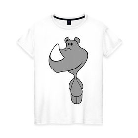 Женская футболка хлопок с принтом Носорожик в Кировске, 100% хлопок | прямой крой, круглый вырез горловины, длина до линии бедер, слегка спущенное плечо | животные | носорог | носорожик