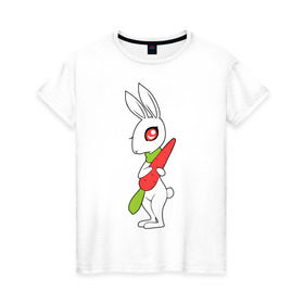 Женская футболка хлопок с принтом Зайка с морковкой в Кировске, 100% хлопок | прямой крой, круглый вырез горловины, длина до линии бедер, слегка спущенное плечо | животны | зайка с морковкой | займа | заяц | милый | морковка