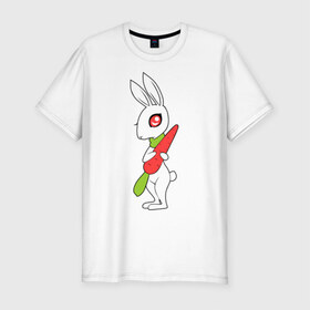 Мужская футболка премиум с принтом Зайка с морковкой в Кировске, 92% хлопок, 8% лайкра | приталенный силуэт, круглый вырез ворота, длина до линии бедра, короткий рукав | животны | зайка с морковкой | займа | заяц | милый | морковка
