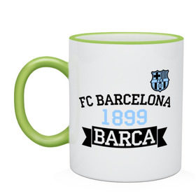 Кружка двухцветная с принтом Barca в Кировске, керамика | объем — 330 мл, диаметр — 80 мм. Цветная ручка и кайма сверху, в некоторых цветах — вся внутренняя часть | Тематика изображения на принте: barcelona | fc | fc barcelona | footbal club | барселона | лого | логотип | спорт | футбол | футбольный клуб