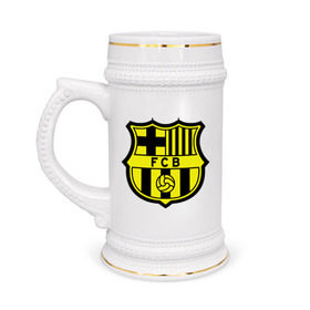 Кружка пивная с принтом Barcelona logo в Кировске,  керамика (Материал выдерживает высокую температуру, стоит избегать резкого перепада температур) |  объем 630 мл | barcelona | fc | fc barcelona | footbal club | барселона | лого | логотип | спорт | футбол | футбольный клуб