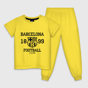 Детская пижама хлопок с принтом Barcelona 1899 в Кировске, 100% хлопок |  брюки и футболка прямого кроя, без карманов, на брюках мягкая резинка на поясе и по низу штанин
 | Тематика изображения на принте: barcelona | fc | fc barcelona | footbal club | барселона | лого | логотип | спорт | футбол | футбольный клуб