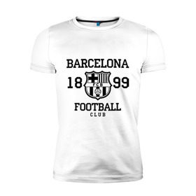 Мужская футболка премиум с принтом Barcelona 1899 в Кировске, 92% хлопок, 8% лайкра | приталенный силуэт, круглый вырез ворота, длина до линии бедра, короткий рукав | Тематика изображения на принте: barcelona | fc | fc barcelona | footbal club | барселона | лого | логотип | спорт | футбол | футбольный клуб