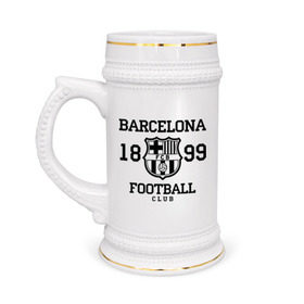 Кружка пивная с принтом Barcelona 1899 в Кировске,  керамика (Материал выдерживает высокую температуру, стоит избегать резкого перепада температур) |  объем 630 мл | barcelona | fc | fc barcelona | footbal club | барселона | лого | логотип | спорт | футбол | футбольный клуб