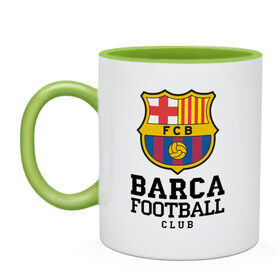 Кружка двухцветная с принтом Barcelona FC в Кировске, керамика | объем — 330 мл, диаметр — 80 мм. Цветная ручка и кайма сверху, в некоторых цветах — вся внутренняя часть | barcelona | fc | fc barcelona | footbal club | барселона | лого | логотип | спорт | футбол | футбольный клуб