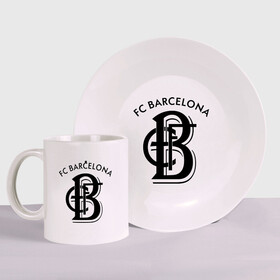 Набор: тарелка + кружка с принтом FC Barcelona в Кировске, керамика | Кружка: объем — 330 мл, диаметр — 80 мм. Принт наносится на бока кружки, можно сделать два разных изображения. 
Тарелка: диаметр - 210 мм, диаметр для нанесения принта - 120 мм. | Тематика изображения на принте: barcelona | fc | fc barcelona | footbal club | барселона | лого | логотип | спорт | футбол | футбольный клуб
