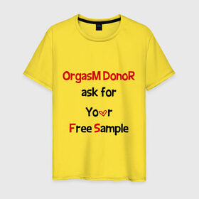 Мужская футболка хлопок с принтом Секс Донор в Кировске, 100% хлопок | прямой крой, круглый вырез горловины, длина до линии бедер, слегка спущенное плечо. | ask | donor | free | orgasm | sample | бесплатный | донор | образец