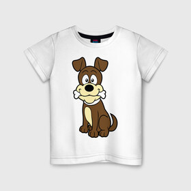 Детская футболка хлопок с принтом Собачка в Кировске, 100% хлопок | круглый вырез горловины, полуприлегающий силуэт, длина до линии бедер | веселая. косточка | собака