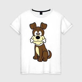 Женская футболка хлопок с принтом Собачка в Кировске, 100% хлопок | прямой крой, круглый вырез горловины, длина до линии бедер, слегка спущенное плечо | веселая. косточка | собака