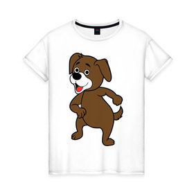 Женская футболка хлопок с принтом Веселая собачка в Кировске, 100% хлопок | прямой крой, круглый вырез горловины, длина до линии бедер, слегка спущенное плечо | 