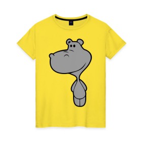 Женская футболка хлопок с принтом Бегемотик в Кировске, 100% хлопок | прямой крой, круглый вырез горловины, длина до линии бедер, слегка спущенное плечо | бегемот | большой | добрый