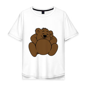 Мужская футболка хлопок Oversize с принтом Спящий медведь в Кировске, 100% хлопок | свободный крой, круглый ворот, “спинка” длиннее передней части | Тематика изображения на принте: довольный | медведь | спит