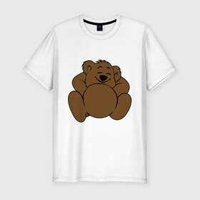 Мужская футболка премиум с принтом Спящий медведь в Кировске, 92% хлопок, 8% лайкра | приталенный силуэт, круглый вырез ворота, длина до линии бедра, короткий рукав | Тематика изображения на принте: довольный | медведь | спит
