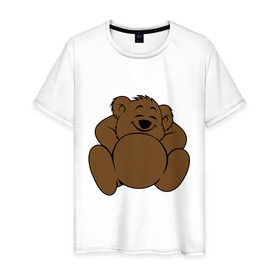 Мужская футболка хлопок с принтом Спящий медведь в Кировске, 100% хлопок | прямой крой, круглый вырез горловины, длина до линии бедер, слегка спущенное плечо. | Тематика изображения на принте: довольный | медведь | спит