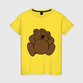 Женская футболка хлопок с принтом Спящий медведь в Кировске, 100% хлопок | прямой крой, круглый вырез горловины, длина до линии бедер, слегка спущенное плечо | Тематика изображения на принте: довольный | медведь | спит