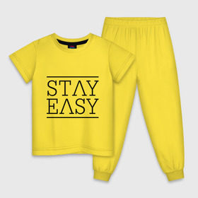 Детская пижама хлопок с принтом Stay easy в Кировске, 100% хлопок |  брюки и футболка прямого кроя, без карманов, на брюках мягкая резинка на поясе и по низу штанин
 | Тематика изображения на принте: easy | stay | будь | естественный | проще