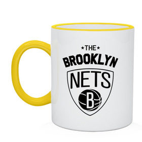 Кружка двухцветная с принтом The Brooklyn Nets в Кировске, керамика | объем — 330 мл, диаметр — 80 мм. Цветная ручка и кайма сверху, в некоторых цветах — вся внутренняя часть | Тематика изображения на принте: бруклин