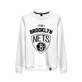 Женский свитшот хлопок с принтом The Brooklyn Nets в Кировске, 100% хлопок | прямой крой, круглый вырез, на манжетах и по низу широкая трикотажная резинка  | бруклин
