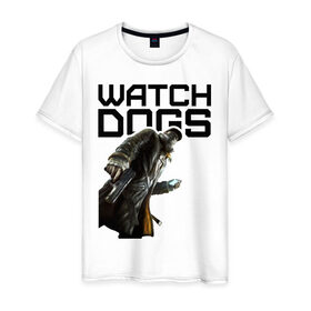 Мужская футболка хлопок с принтом Watch Dogs в Кировске, 100% хлопок | прямой крой, круглый вырез горловины, длина до линии бедер, слегка спущенное плечо. | games | watch dogs