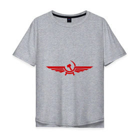 Мужская футболка хлопок Oversize с принтом Серп и молот в виде орла в Кировске, 100% хлопок | свободный крой, круглый ворот, “спинка” длиннее передней части | крылья