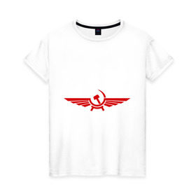 Женская футболка хлопок с принтом Серп и молот в виде орла в Кировске, 100% хлопок | прямой крой, круглый вырез горловины, длина до линии бедер, слегка спущенное плечо | крылья