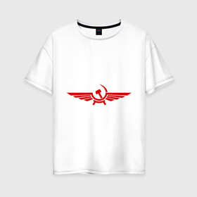 Женская футболка хлопок Oversize с принтом Серп и молот в виде орла в Кировске, 100% хлопок | свободный крой, круглый ворот, спущенный рукав, длина до линии бедер
 | крылья