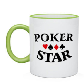 Кружка двухцветная с принтом Poker Stars в Кировске, керамика | объем — 330 мл, диаметр — 80 мм. Цветная ручка и кайма сверху, в некоторых цветах — вся внутренняя часть | poker | stars | пики | покер | старс