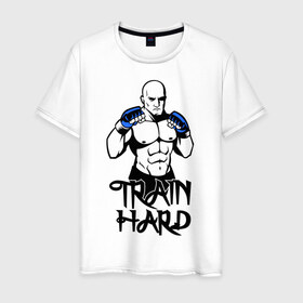 Мужская футболка хлопок с принтом Train hard (тренируйся усердно) в Кировске, 100% хлопок | прямой крой, круглый вырез горловины, длина до линии бедер, слегка спущенное плечо. | Тематика изображения на принте: 