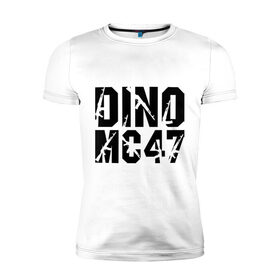 Мужская футболка премиум с принтом Dino MC 47 в Кировске, 92% хлопок, 8% лайкра | приталенный силуэт, круглый вырез ворота, длина до линии бедра, короткий рукав | dino mc | dino mc 47 | logo | rap | автомат | лого | логотип | музыка | рэп