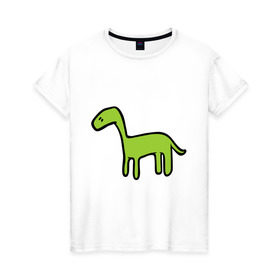 Женская футболка хлопок с принтом Дино - детский рисунок в Кировске, 100% хлопок | прямой крой, круглый вырез горловины, длина до линии бедер, слегка спущенное плечо | дети | дино | динозавр | диплодок | рисунок
