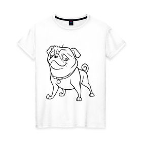 Женская футболка хлопок с принтом Мопс в Кировске, 100% хлопок | прямой крой, круглый вырез горловины, длина до линии бедер, слегка спущенное плечо | the nut job | белка | зайка | мопс | мультик | мультфильм | пес | реальная белка | собака