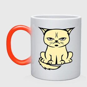 Кружка хамелеон с принтом Недовольный кот в Кировске, керамика | меняет цвет при нагревании, емкость 330 мл | cat | grumpy | киса | кот | котэ | кошка | недовольный