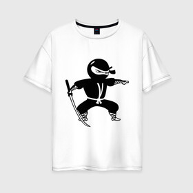Женская футболка хлопок Oversize с принтом Черный ниндзя в Кировске, 100% хлопок | свободный крой, круглый ворот, спущенный рукав, длина до линии бедер
 | катана | кимоно | меч | ниндзя | нинзя | самурай | черный | япония