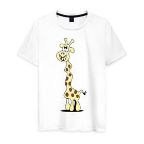 Мужская футболка хлопок с принтом Упоротый жираф в Кировске, 100% хлопок | прямой крой, круглый вырез горловины, длина до линии бедер, слегка спущенное плечо. | Тематика изображения на принте: бешеный | длинный | жираф | кривой | сумасшедший | упоротый | чокнутый
