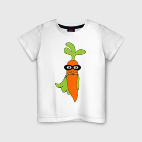 Детская футболка хлопок с принтом Супер-морковь в Кировске, 100% хлопок | круглый вырез горловины, полуприлегающий силуэт, длина до линии бедер | супергерой