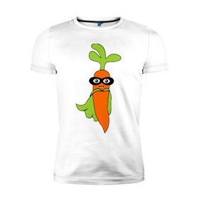 Мужская футболка премиум с принтом Супер-морковь в Кировске, 92% хлопок, 8% лайкра | приталенный силуэт, круглый вырез ворота, длина до линии бедра, короткий рукав | супергерой