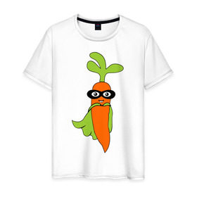 Мужская футболка хлопок с принтом Супер-морковь в Кировске, 100% хлопок | прямой крой, круглый вырез горловины, длина до линии бедер, слегка спущенное плечо. | супергерой