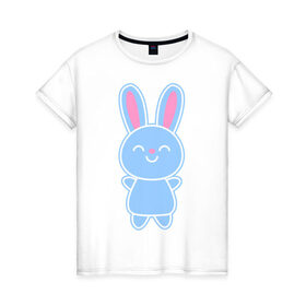 Женская футболка хлопок с принтом Зайка в Кировске, 100% хлопок | прямой крой, круглый вырез горловины, длина до линии бедер, слегка спущенное плечо | bunny | rabbit | белый | зайка | заяц | кролик | милый
