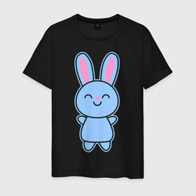 Мужская футболка хлопок с принтом Зайка в Кировске, 100% хлопок | прямой крой, круглый вырез горловины, длина до линии бедер, слегка спущенное плечо. | bunny | rabbit | белый | зайка | заяц | кролик | милый