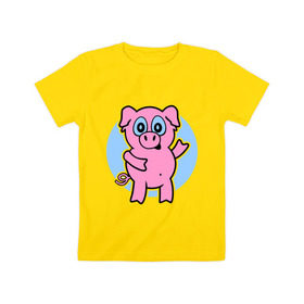 Детская футболка хлопок с принтом Поросенок в Кировске, 100% хлопок | круглый вырез горловины, полуприлегающий силуэт, длина до линии бедер | кабан | милый | поросенок | пятачок | розовый | свинья | хрюша