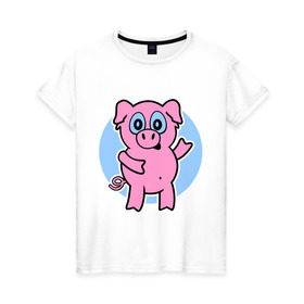 Женская футболка хлопок с принтом Поросенок в Кировске, 100% хлопок | прямой крой, круглый вырез горловины, длина до линии бедер, слегка спущенное плечо | кабан | милый | поросенок | пятачок | розовый | свинья | хрюша