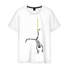 Мужская футболка хлопок с принтом Висячий скелетик в Кировске, 100% хлопок | прямой крой, круглый вырез горловины, длина до линии бедер, слегка спущенное плечо. | скелет
