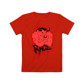 Детская футболка хлопок с принтом Rage (Ярость) в Кировске, 100% хлопок | круглый вырез горловины, полуприлегающий силуэт, длина до линии бедер | Тематика изображения на принте: bull | rage | бык | качок | силовой | спорт | ярость