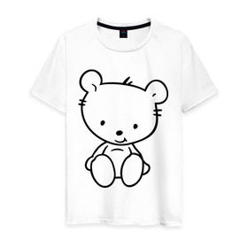 Мужская футболка хлопок с принтом Белый мишка в Кировске, 100% хлопок | прямой крой, круглый вырез горловины, длина до линии бедер, слегка спущенное плечо. | Тематика изображения на принте: белый | маленький | медведь | медвежонок | милый | мишка | мишутка