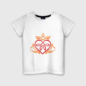 Детская футболка хлопок с принтом Сердце и корона в Кировске, 100% хлопок | круглый вырез горловины, полуприлегающий силуэт, длина до линии бедер | Тематика изображения на принте: вензель | диадема | корона | рисунок | руки | сердце | узор