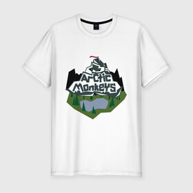 Мужская футболка премиум с принтом Arctic monkeys mountain в Кировске, 92% хлопок, 8% лайкра | приталенный силуэт, круглый вырез ворота, длина до линии бедра, короткий рукав | Тематика изображения на принте: arctic monkeys