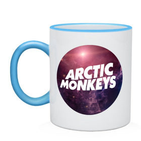 Кружка двухцветная с принтом Arctic monkeys space logo в Кировске, керамика | объем — 330 мл, диаметр — 80 мм. Цветная ручка и кайма сверху, в некоторых цветах — вся внутренняя часть | Тематика изображения на принте: arctic monkeys